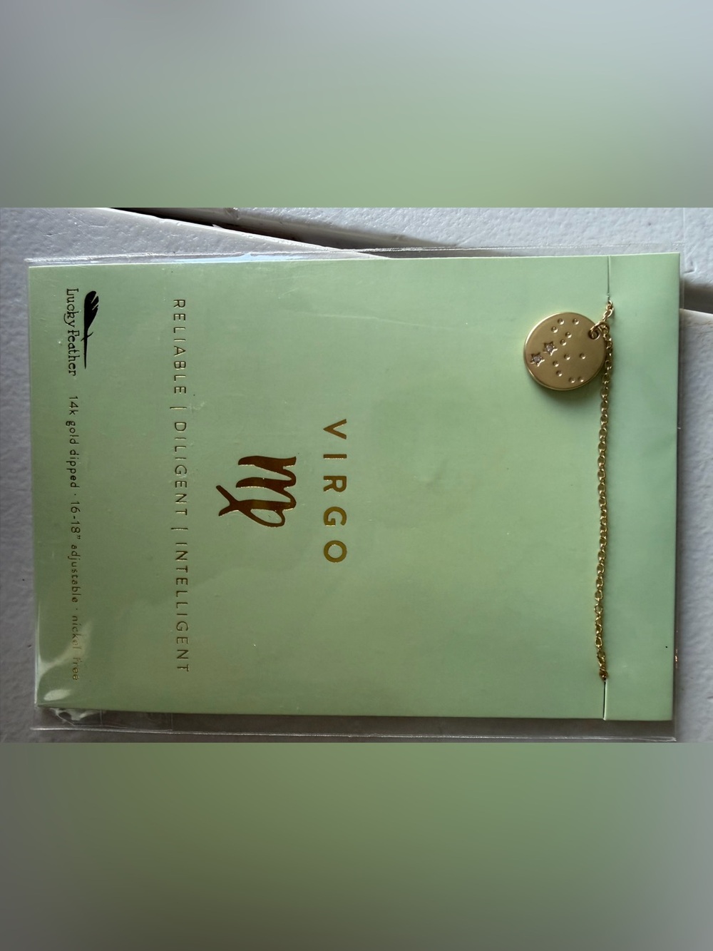 Lucky Feather Virgo Zodiac Gold Disc Bracelet - Virgo Charm Necklace
